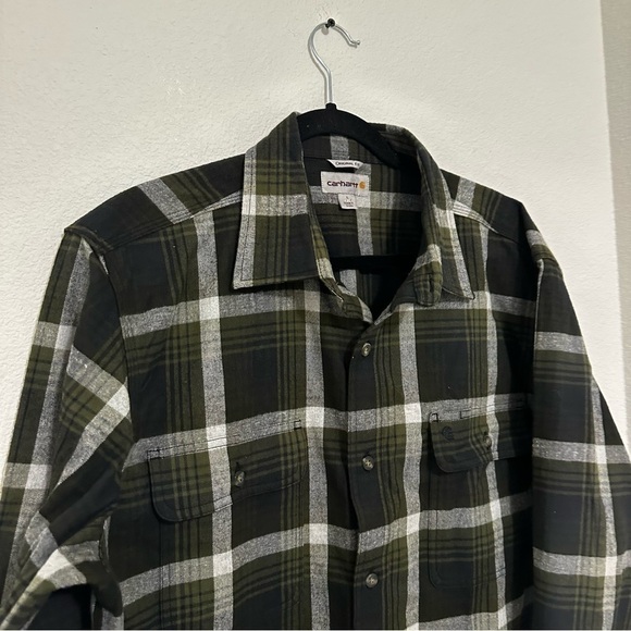 Carhartt Hubbard Flannel Shirt Long Sleeve Black Green Plaid Size Large Men’s - Picture 2 of 10